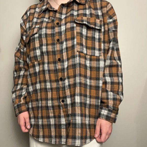 Blooming Jelly Tops - Blooming Jelly Brown Black and White Plaid Flannel Shirt
